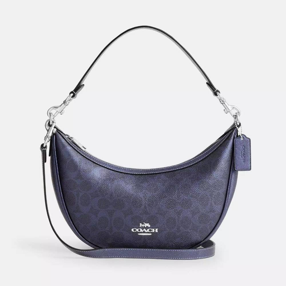 *NWT* COACH Aria Shoulder Bag, Color - Metallic Navy/Signature Canvas